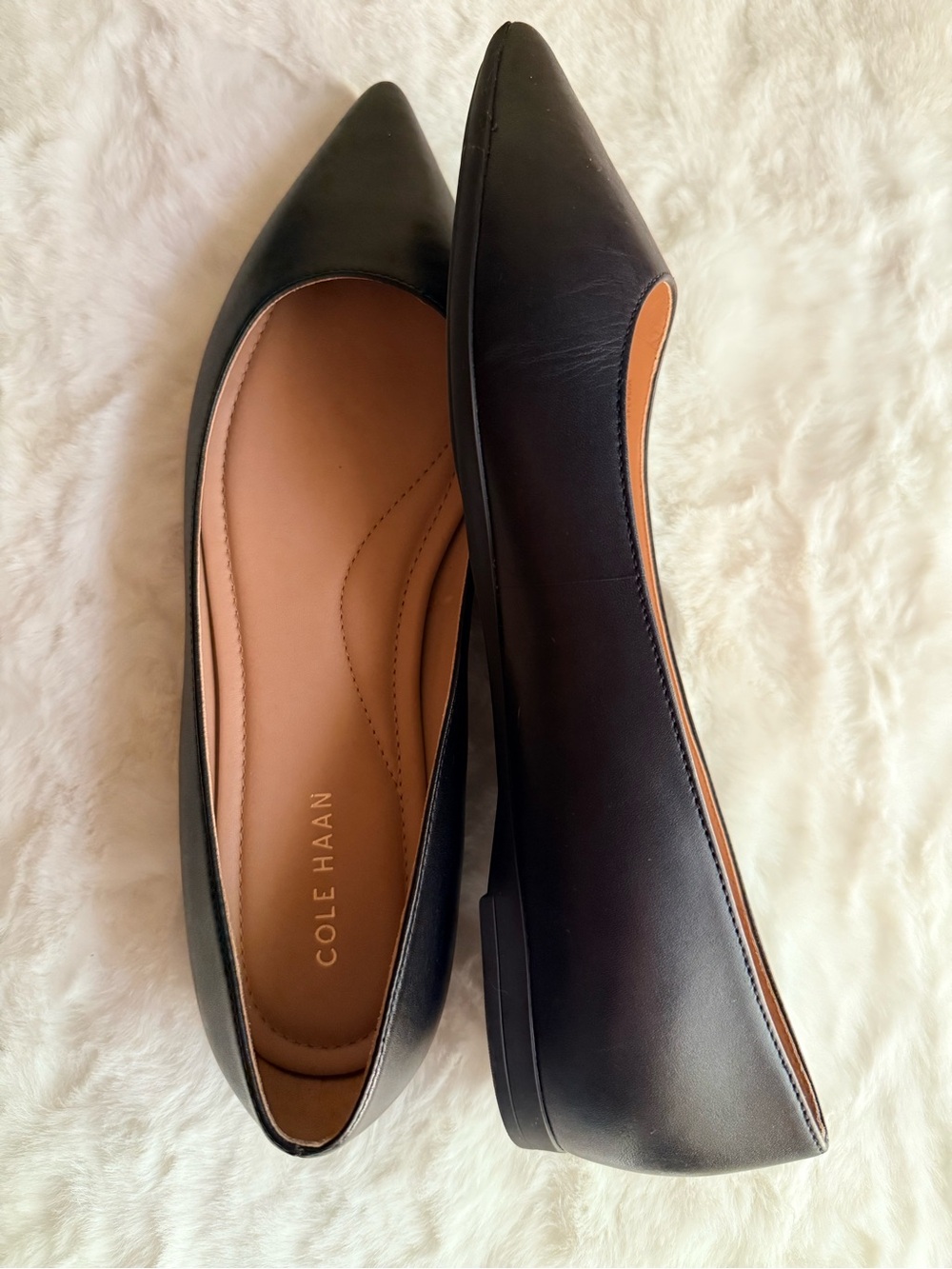 Cole Haan flat pointed toe shoe ballet black leather Size 9.5